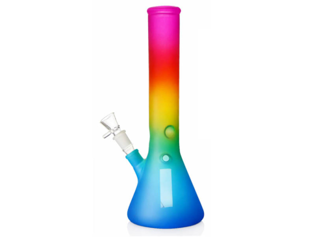 Glasbong Beaker, mit Chillum und Eis, Beleucht. Rastafrb. 32cm