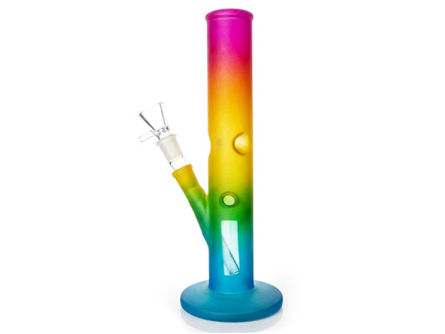 Glasbong Zyl. Form, mit Chillum und Eis, Beleucht. Rastafrb. 32cm