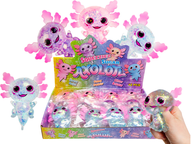 Squeeze Axolotl "Glitzer"  transparent 11 x 10 cm; 12er Display