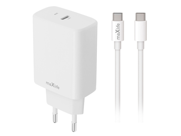 Maxlife - Netzstecker 1x USB-C + Kabel USB-C auf USB-C