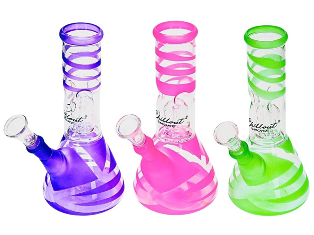 Glasbong "Pastell"; 3-fach sort.; Ø 4 cm; Höhe 20 cm, Chillum & Perkolator