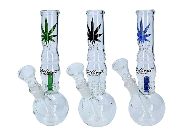 Glasbong "Hanf"; 3-fach sort.; Ø 4 cm; Höhe 20 cm, Chillum & Perkolator