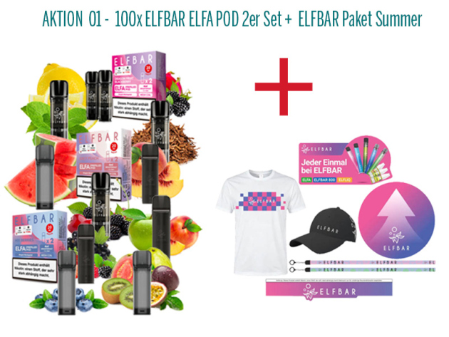 AKTION-01 - 100x ELFBAR ELFA + ELFBAR Marketing Paket Summer - GRATIS