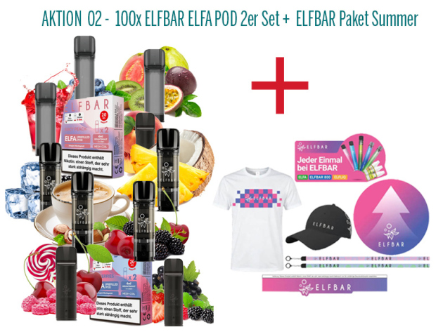 AKTION-02 - 100x ELFBAR ELFA + ELFBAR Marketing Paket Summer - GRATIS
