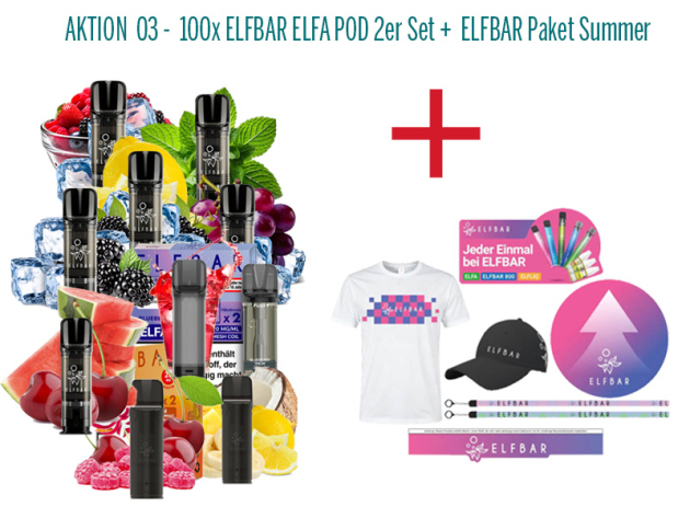 AKTION-03 - 100x ELFBAR ELFA + ELFBAR Marketing Paket Summer - GRATIS