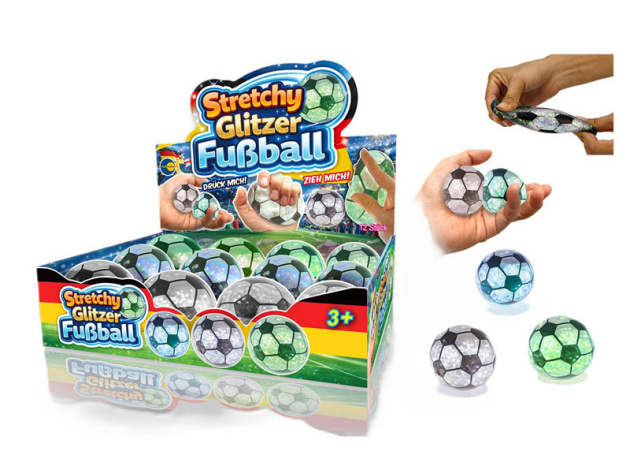 Stretchy Glitzer Ball Fussball, 65mm, 12er Display
