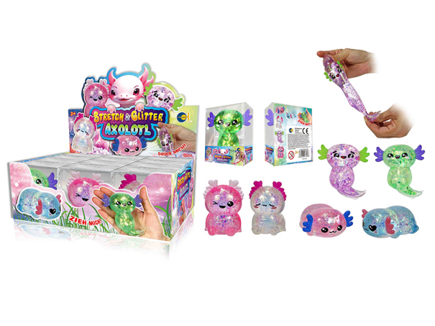 Stretchy Glitzer "Axolotl"; 3-fach sort.; 12er Display
