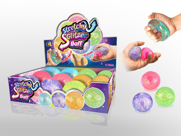 Stretchy Glitzer "Ball"; 6-fach sort.; 12er Display