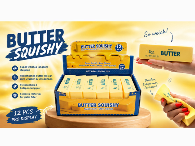 Squishy Butter – weicher Slow Rising Squishy, 12er Display