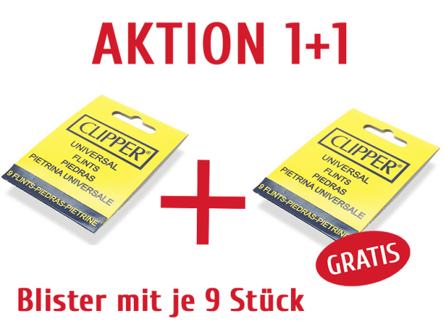 AKTION 1+1 Clipper Feuersteine, 1 Blister je 9 Steine - 1x Gratis