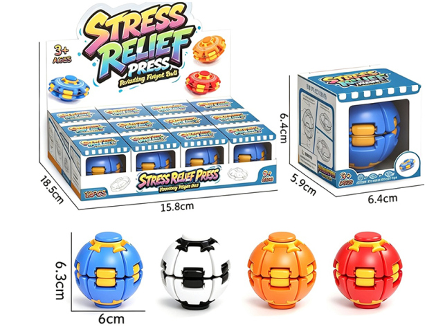 3D Spin Fidget Ball zum Stressabbau; 4-fach sort.; 12er Display