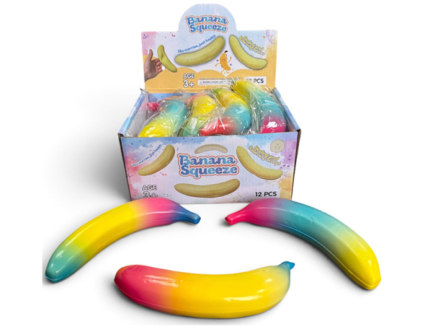 Squishy Banana "Regenbogen", zum Stressabbau: 12er Display