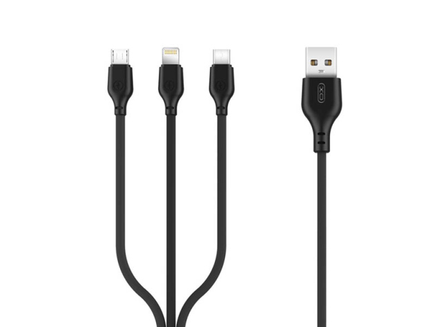 XO Ladekabel NB103, 3in1 USB - Lightning + USB-C + microUSB 1,0 m 2,1A, schwarz