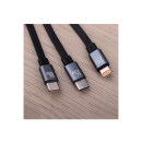 Forever 3-in-1 Ladekabel, USB - Lightning + 2x USB-C 1,2 m 100W, schwarz