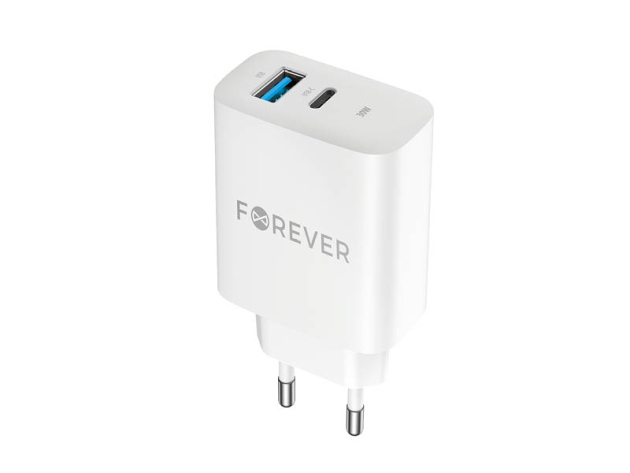 Forever Netzstecker, TC-07-30AC PD QC charger 1x USB-C 1x USB 30W, weiß