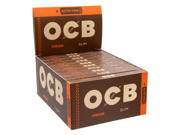 OCB Virgin Slim unbleached (braun); 20 Hefte je 32 Blatt & 8 Tips