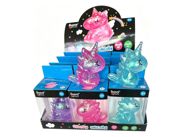 Squishy "Unicorn Glitter" 8cm, 3-fach sort.; 12er Display