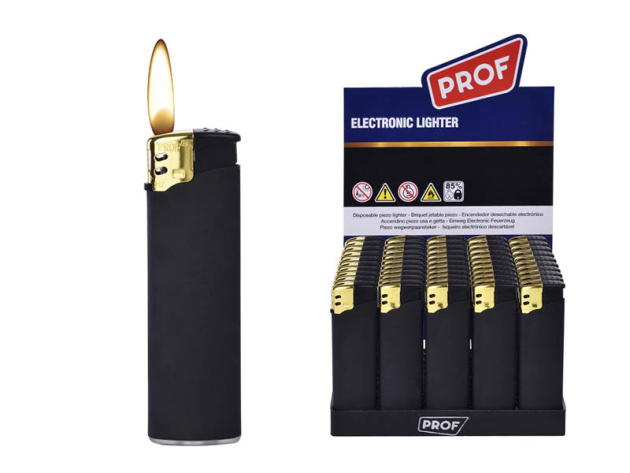 Elektrofeuerzeuge "BLACK RUBBER GOLD" 50er Display