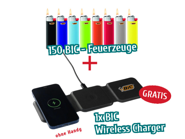 Aktion 150x BIC Maxi Feuerzeuge + BIC Wireless Charger