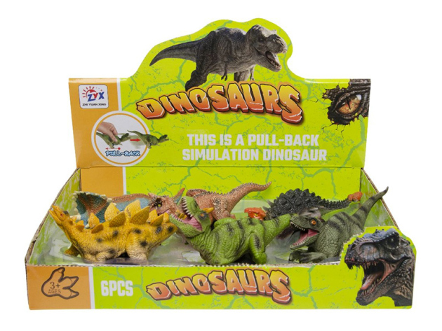 Pull Back Dinosaurier; 6-fach. sort.; 15-16cm; 6er Display