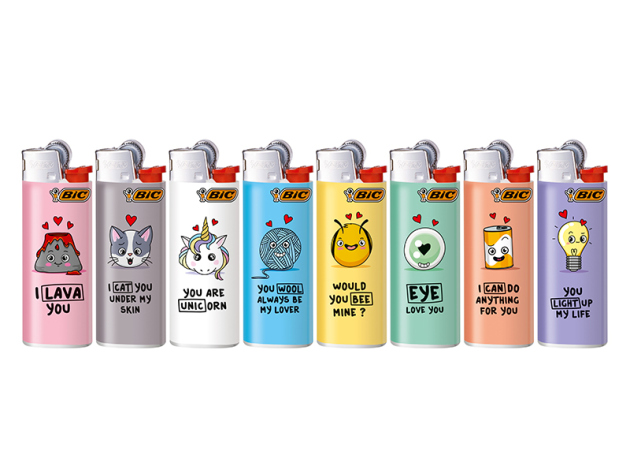BIC Maxi J26 "Love Edition" Reibrad Feuerzeuge, 50er Display