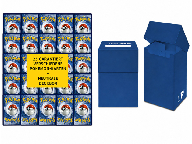 Pokémon Karten Set - 25 garantiert verschiedene Karten + Neutrale Deckbox