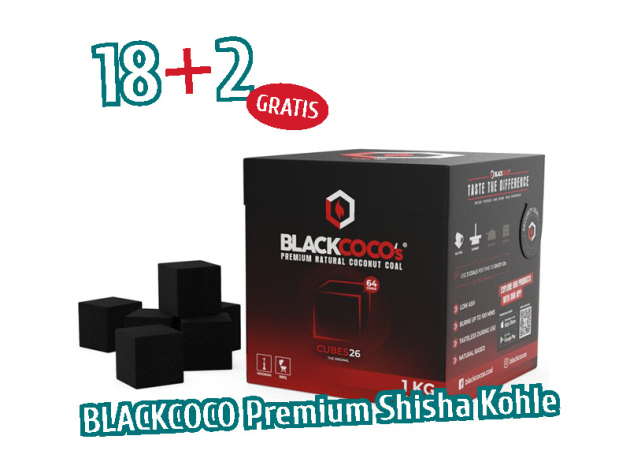 18+2 Aktion BLACKCOCO Premium Shisha Kohle aus Kokosnuss, 1 Kg