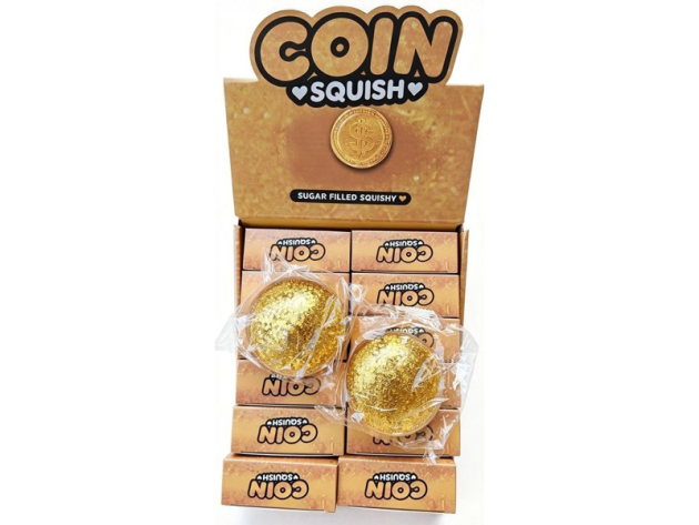 Squishy "Glitter B-Coin Gold"; 12er Display