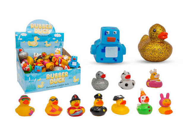 Bunte Plastik Bade-Enten, mehr-fach sortiert, 5cm, 48er Display