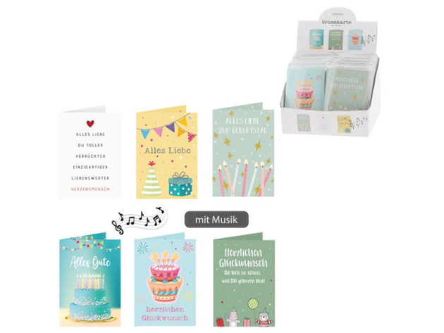Geburtstagskarte-Geschenkkarte mit Musik, Design DIN A6; 48er Pack