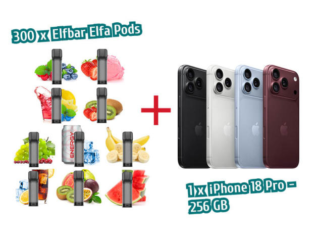AKTION ELFBAR ELFA - 300x 2er-Set Pods + iPhone 18 Pro, 256GB