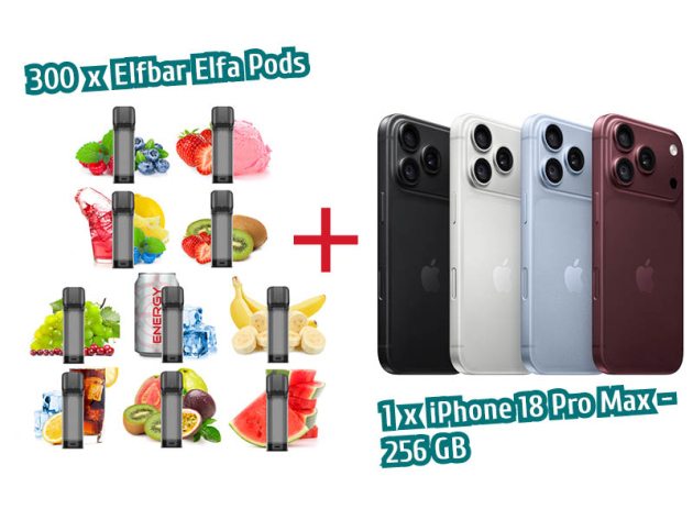AKTION ELFBAR ELFA - 300x 2er-Set Pods + iPhone 18 Pro Max, 256GB