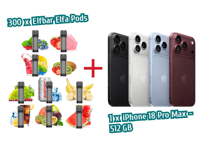 AKTION ELFBAR ELFA - 300x 2er-Set Pods + iPhone 18 Pro Max, 512GB