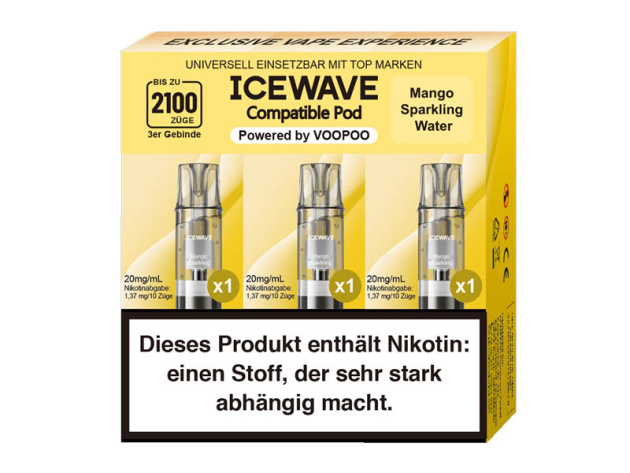 ICEWAVE 3 in 1 Pod - Mango Sparkling Water (Mango, Mineralwasser) - 20mg - 3er Set