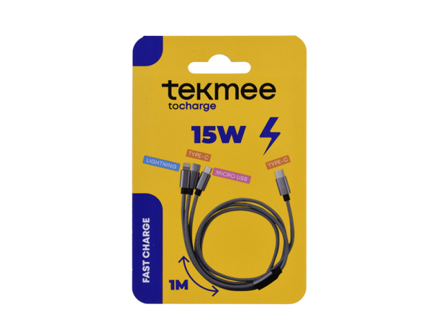 Tekmee Ladekabel, 1m; 3in1, LightningType-C, Micro USB auf Type-C