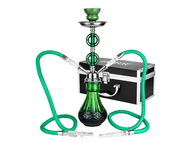 Shisha "Green" grün, 36 cm, 2 Schläuche, inkl. Aluminiumkoffer