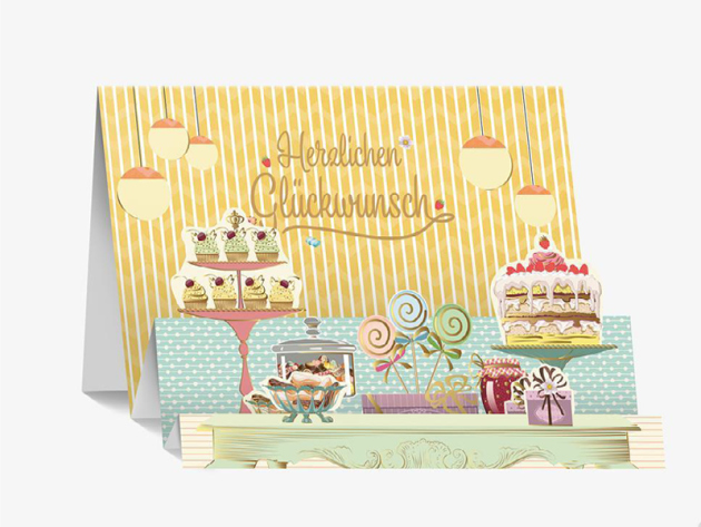 PAPELINO 3D-Aufstellkarten "Herzlichen Glückwunsch", 4er Pack