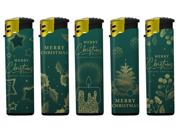 Elektrofeuerzeuge "Weihnachten Grün"; 5-fach sort.; 50er Display