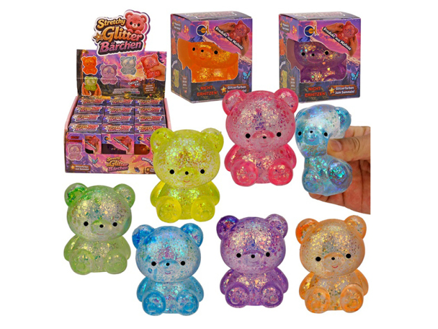 Stretchy Glitzer "Bärchen"; 6-fach sort.; 12er Display