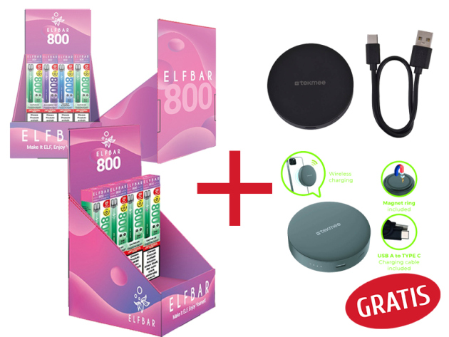 AKTION 24x ELFBAR 800 mit Nikotin & Verkaufsdisplay + Tekmee 3000 mAh Powerbank, GRATIS