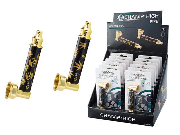 Metallpfeife "Golden Pipe"; 8cm, 2-fach sort.; 12er Display