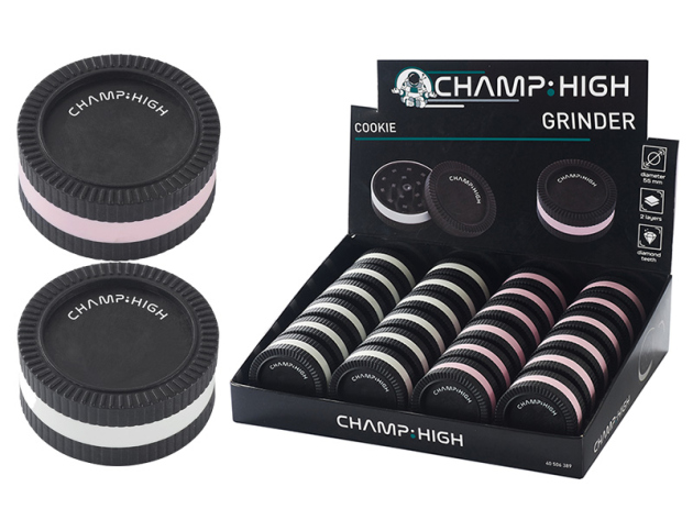 Grinder "Cookie" Plastik; 5,5cm; 2-tlg.; 2-fach sort.; 24er Display