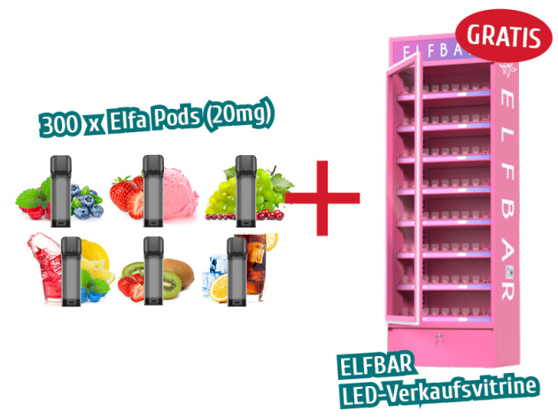 AKTION 300x ELFBAR Elfa Pods 20mg + ELFBAR Vitrine GRATIS