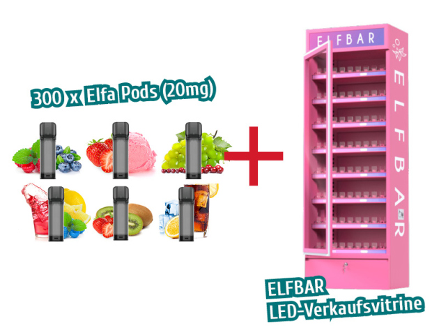 AKTION 300x ELFBAR Elfa Pods 20mg + ELFBAR Vitrine