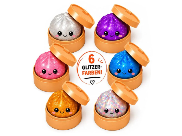 Squishy "Glitter" Dumpling, 6-fach sortiert, 12er Display