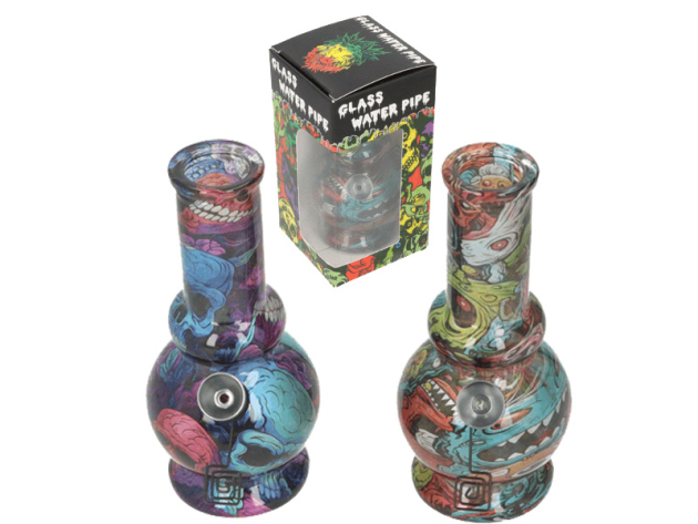 Glasbong "Kugel Bunt", 2-fach sort.; Ø 3 cm; H: 15 cm; Metallchillum