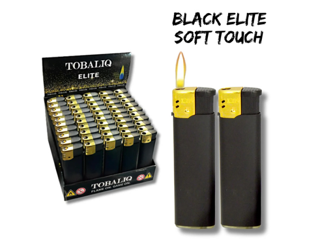 Elektrofeuerzeug "BLACK ELITE" Rubber Soft Touch, 50er Display