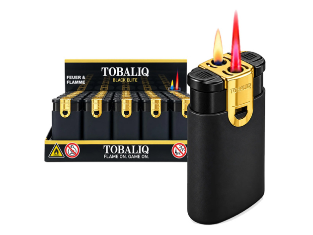 Sturmfeuerzeug "BLACK ELITE DUAL",  Feuer & Flamme, Soft + Jetflame, 25er Display