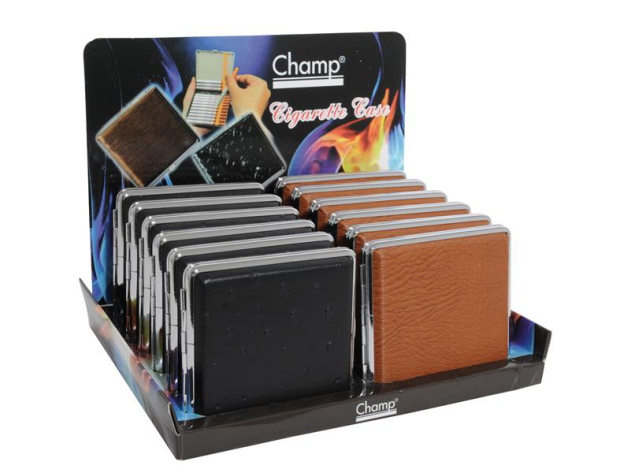 Cigarette Case display 12x "Brown-Black" with rubber band, capacity: 20 cigs.