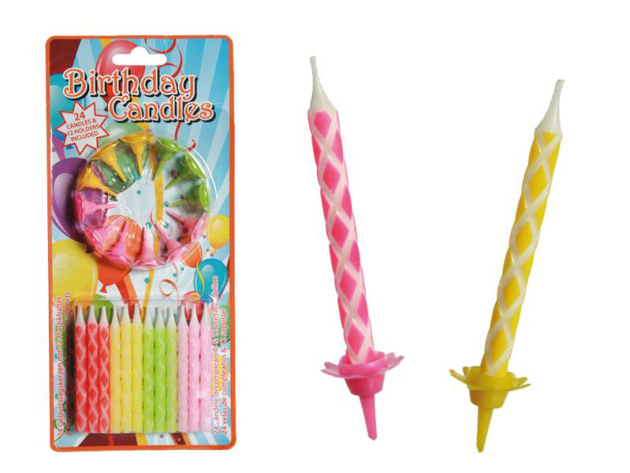 24 Birthday Candles with 12 plastic holder